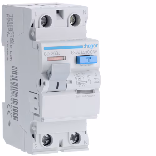Компактный переключатель CD263J 2P 63A 30mA класс A