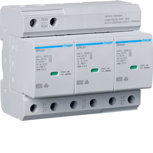 SPA800 SPD T1+T2 3P Uc 350V Iimp 25kA In 25kA Up 1.5kV TCN Uzaktan Bağlı