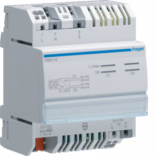 Блок питания TXA114 1x 30 В постоянного тока KNX + 1x 24 В постоянного тока